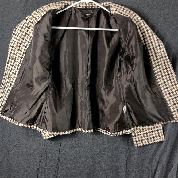 Mossimo Houndstooth Blazer Jacket Womens L Brown Classic Preppy Academia Lined - Picture 2 of 8